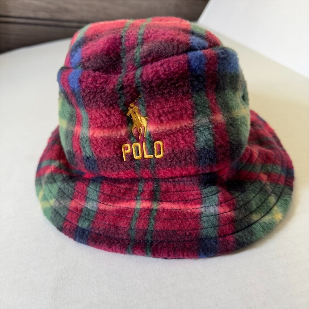 POLO RALPH LAUREN Men's Hat S/M Plaid Fleece Bucket HAT NWT - Picture 3 of 8